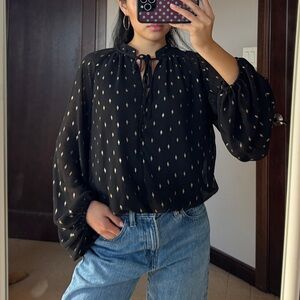 Black and Gold Flowy Boho Blouse